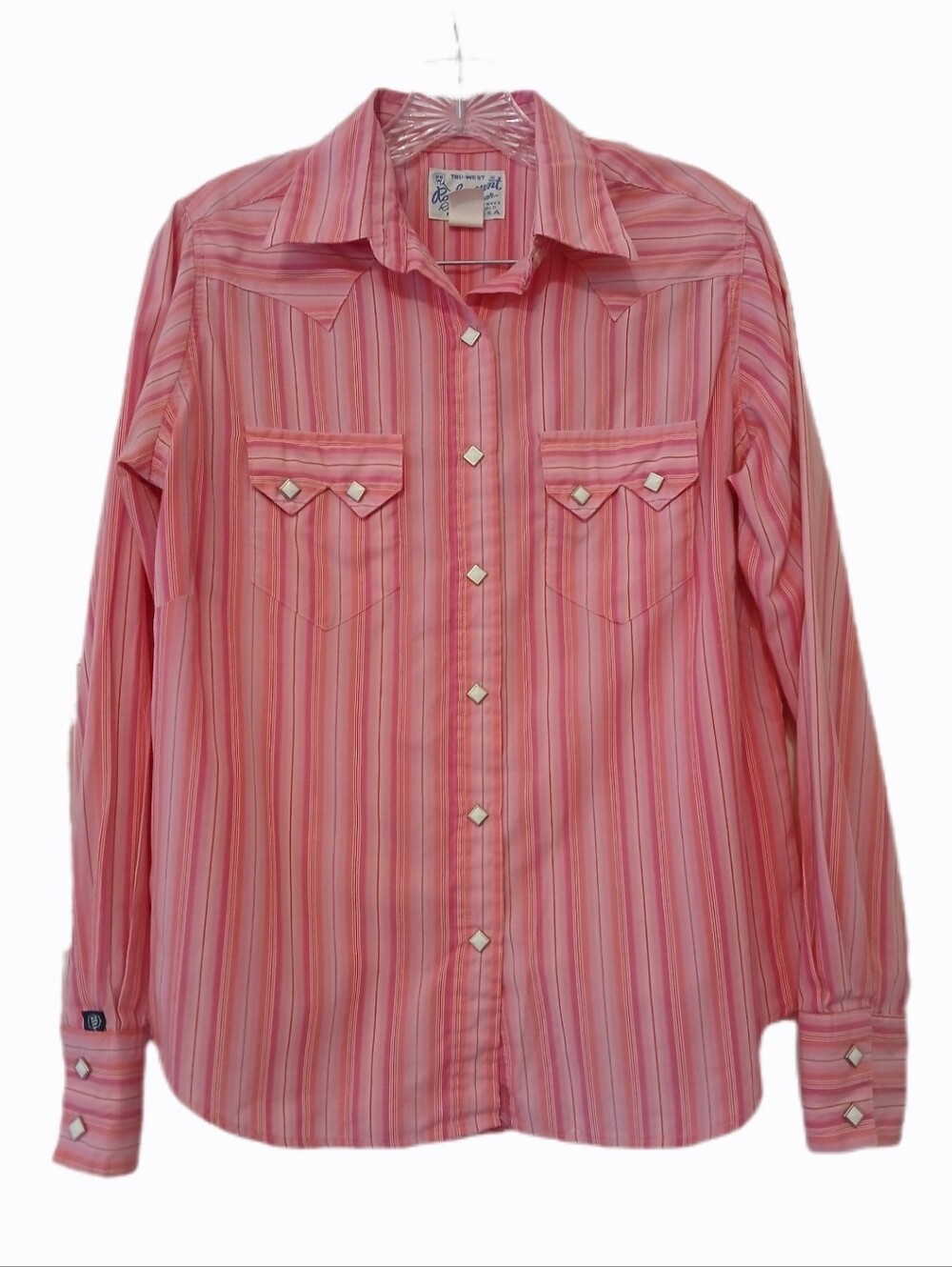 VTG Rockmount Large Ranch Wear Western Pink Striped Pearl Snap Button Shirt